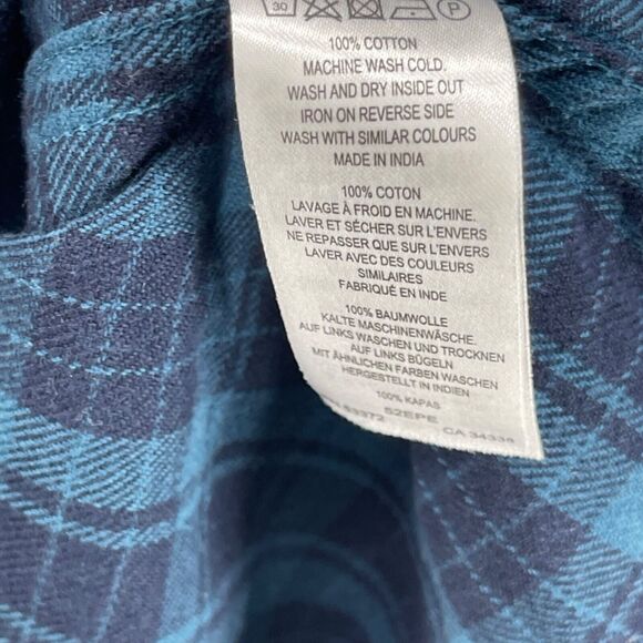 French Connection Flannel Shirt Mens XL Blue Plaid 100% Cotton Button Down - Picture 13 of 14